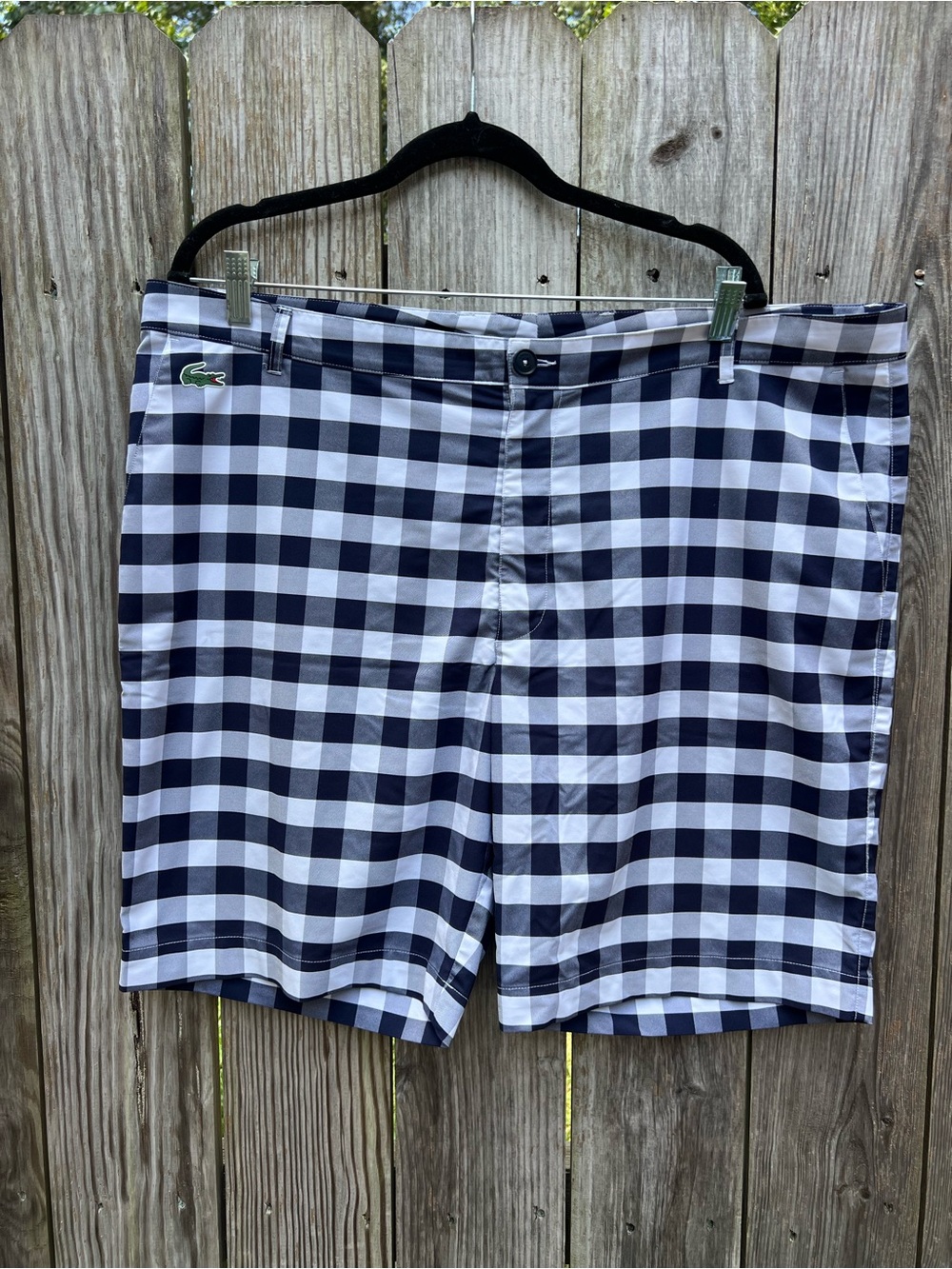 LACOSTE SPORT Golf Shorts Navy Blue White Gingham Check Stretch Plaid Mens 40